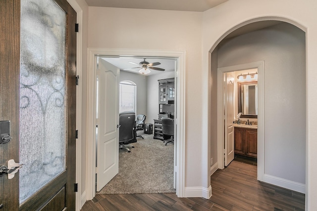 hall featuring dark hardwood / wood-style floors