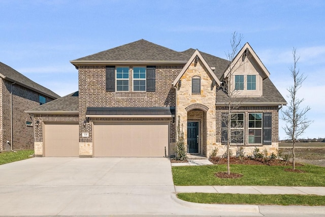 view of front of home featuring a garage and a lawn