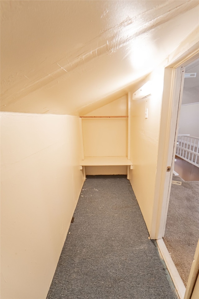 additional living space featuring carpet flooring, an AC wall unit, and lofted ceiling