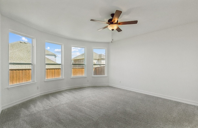 spare room featuring ceiling fan and carpet floors