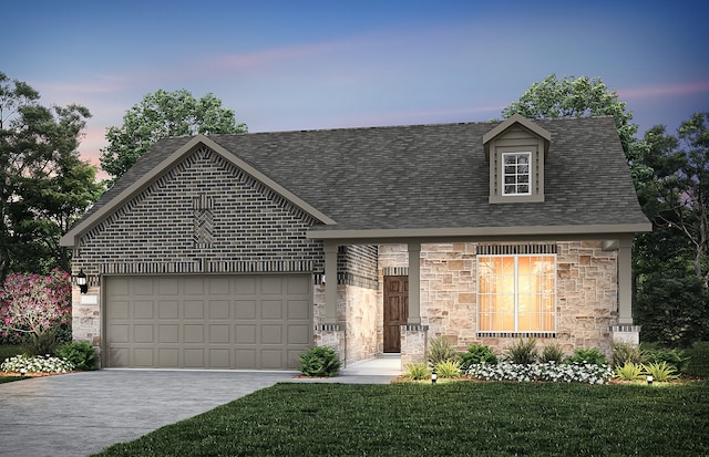 view of front facade featuring a garage and a yard