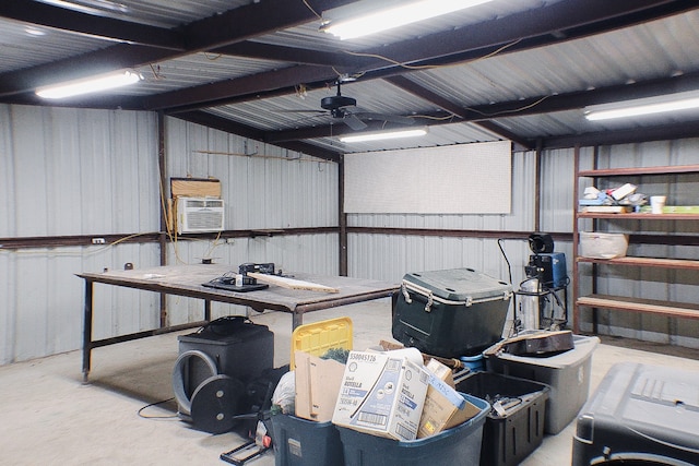 interior space featuring ceiling fan