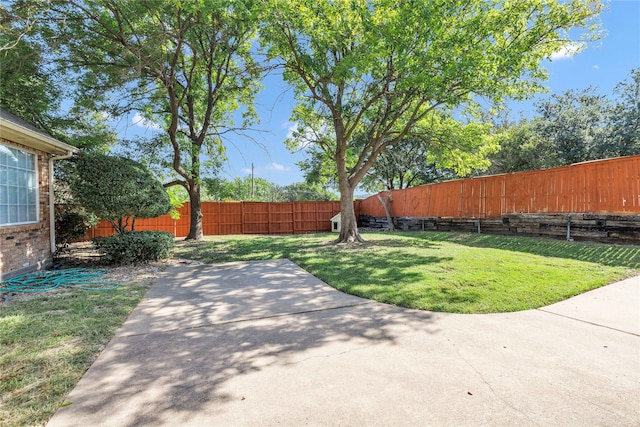 view of yard featuring a patio area and a fenced backyard