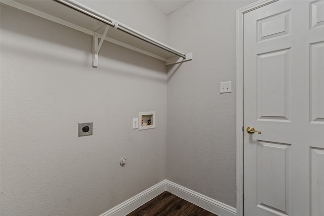 clothes washing area with electric dryer hookup, dark hardwood / wood-style floors, and hookup for a washing machine