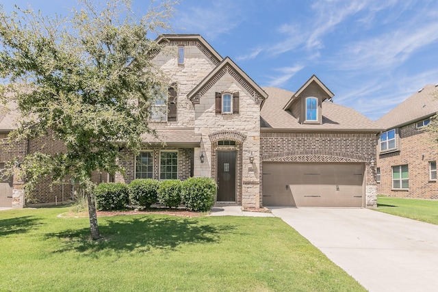 view of front of home featuring a garage and a front lawn