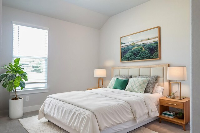 bedroom featuring lofted ceiling