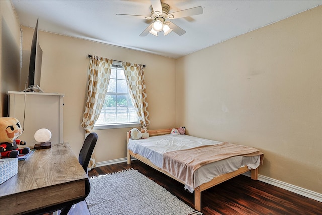 bedroom featuring ceiling fan and wood-type flooring