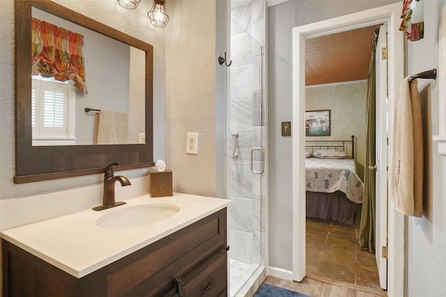 bathroom featuring vanity and walk in shower