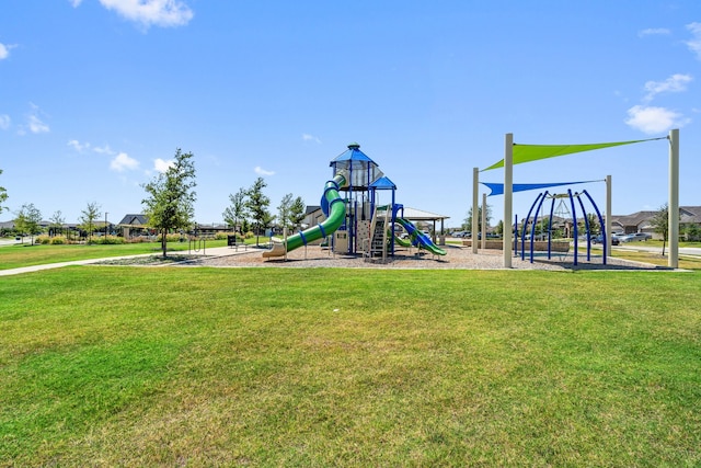 view of jungle gym with a yard