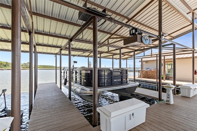 view of dock with a water view