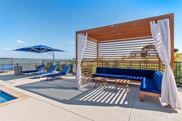 view of patio featuring an outdoor living space and a pergola