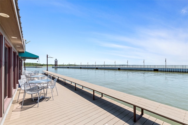 dock area with a water view