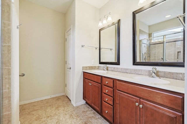 bathroom featuring double vanity and tile patterned flooring