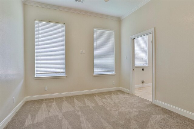 carpeted empty room with ornamental molding