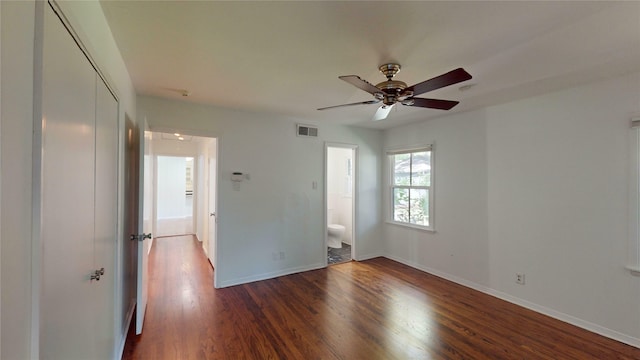 unfurnished room featuring ceiling fan and hardwood / wood-style floors