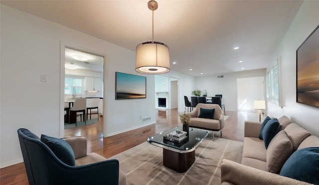 living room with hardwood / wood-style floors