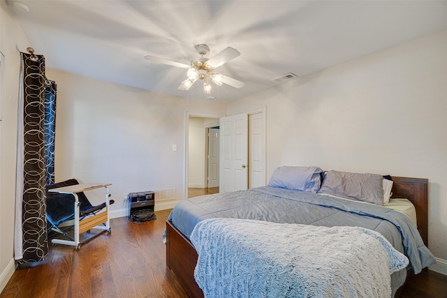 bedroom featuring ceiling fan and hardwood / wood-style floors