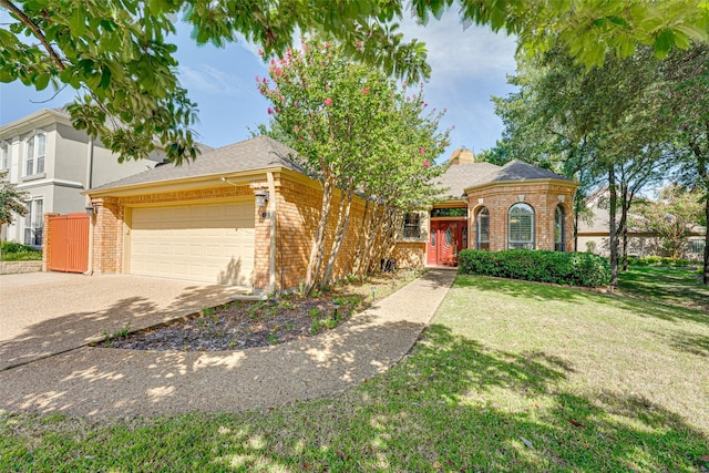 view of front facade with a front yard and a garage