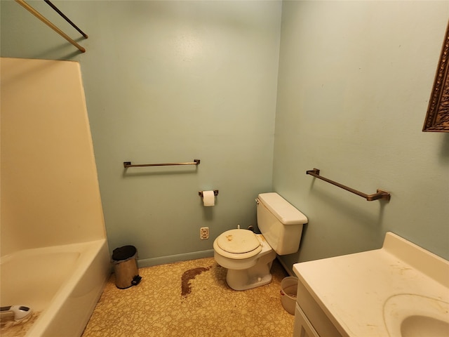 full bathroom with tile patterned floors, vanity, shower / tub combination, and toilet