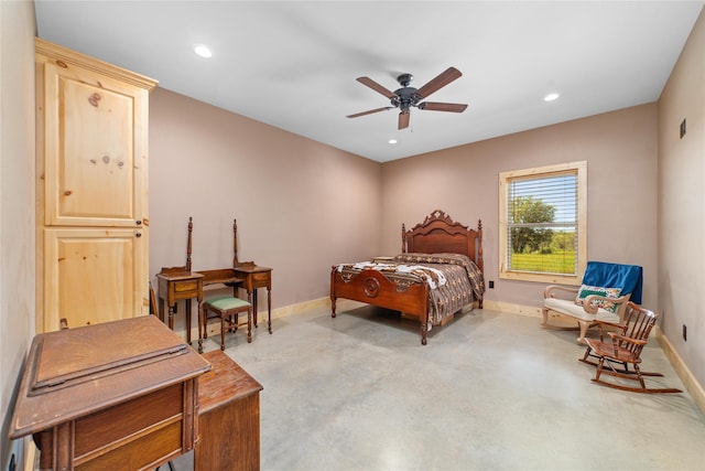 bedroom with recessed lighting and baseboards