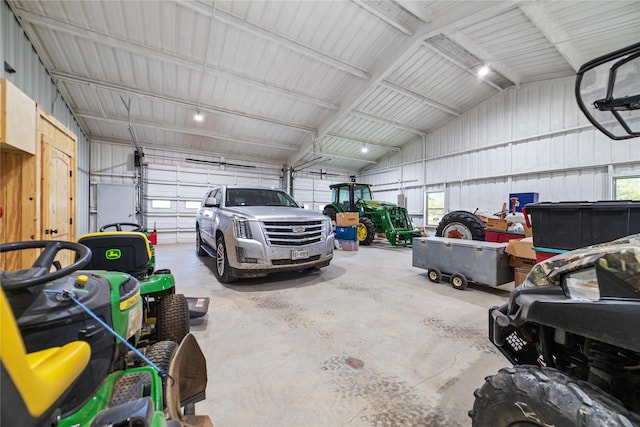 garage with metal wall