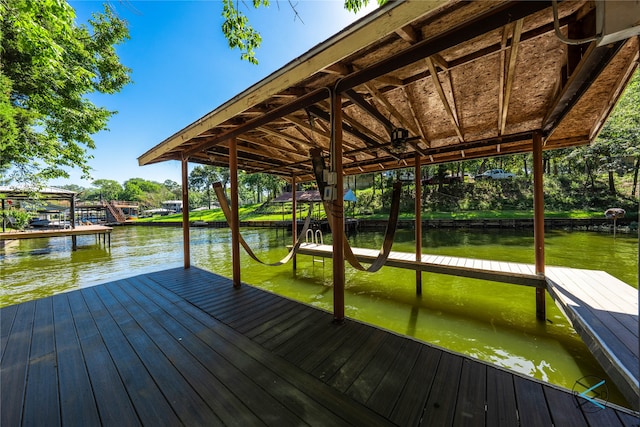 dock area with a water view