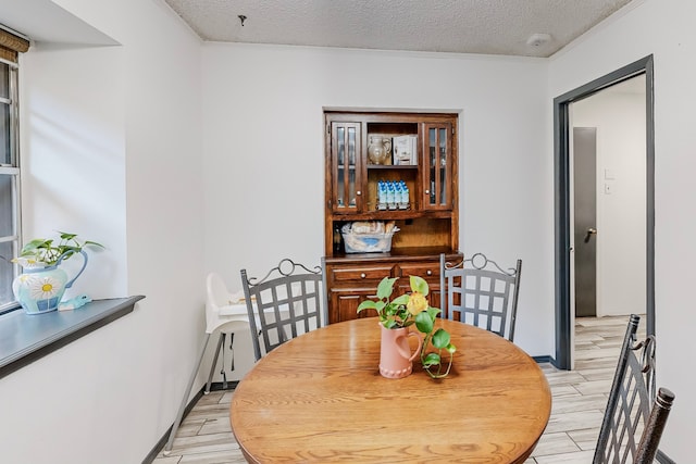 dining room with a textured ceiling