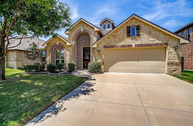 view of front facade featuring a front yard and a garage