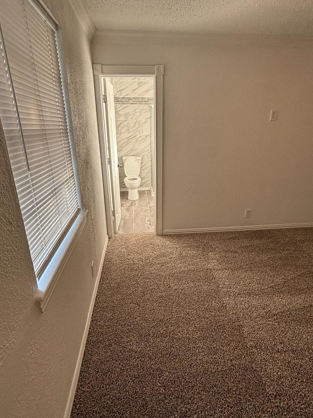 hallway with carpet and a textured ceiling