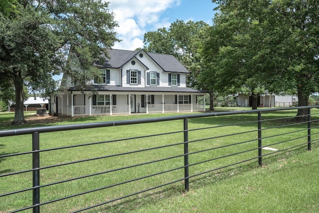 farmhouse-style home with a porch and a front lawn