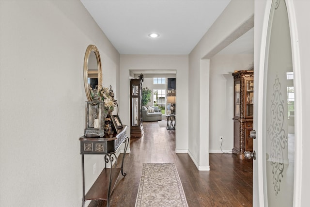 entryway featuring dark wood-type flooring