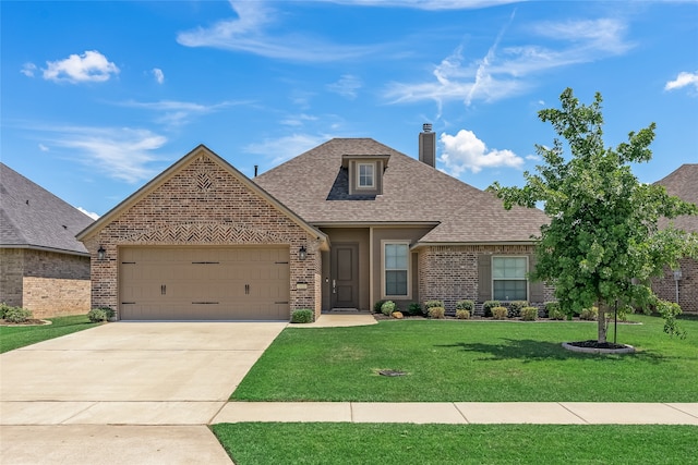 view of front facade featuring a front lawn and a garage