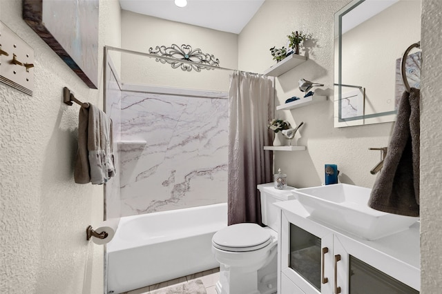 full bathroom featuring vanity, toilet, and shower / bath combo with shower curtain