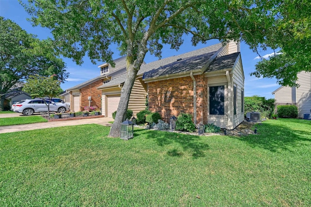 view of front of property featuring a front lawn and central air condition unit