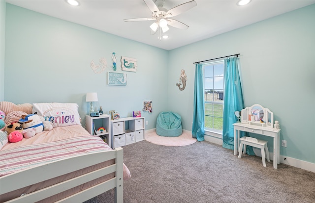 bedroom with carpet and ceiling fan