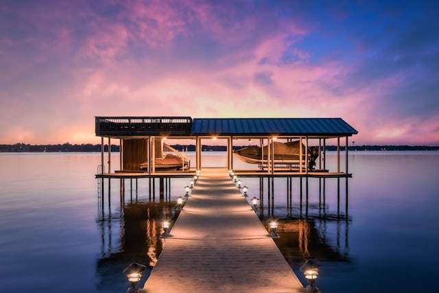 view of dock featuring a water view