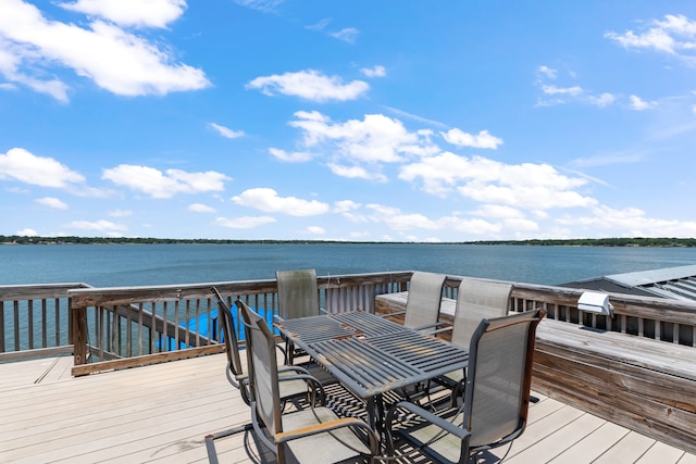 wooden deck with a water view