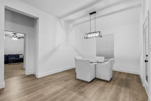 dining space featuring light hardwood / wood-style floors and ceiling fan