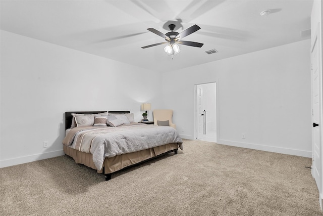 bedroom featuring carpet floors and ceiling fan