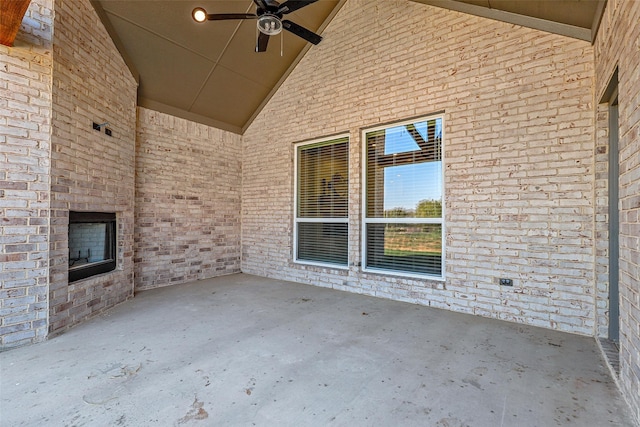 view of patio featuring ceiling fan