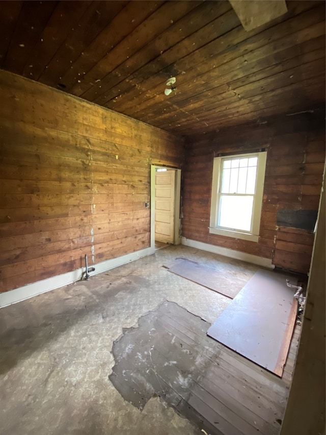 spare room with wood walls and wood ceiling