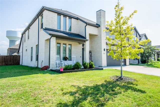 view of front of home featuring a garage and a front lawn