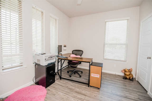 office area featuring light hardwood / wood-style flooring