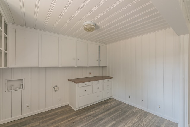 basement with dark hardwood / wood-style flooring