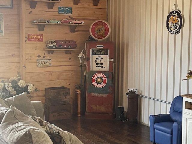 interior space featuring wood walls