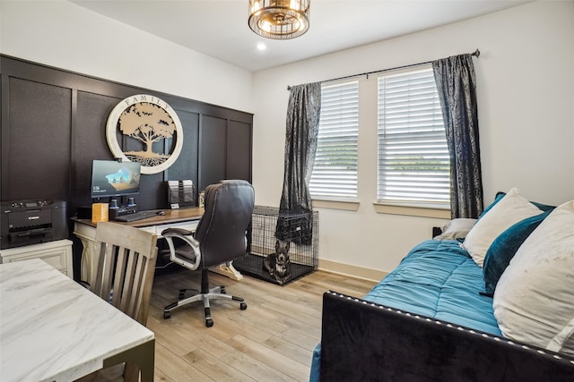 home office with light wood-type flooring