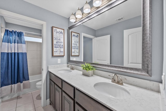 full bath with visible vents, toilet, tile patterned flooring, and a sink