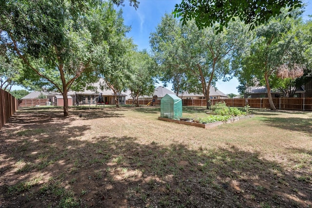 view of yard with a vegetable garden and a fenced backyard