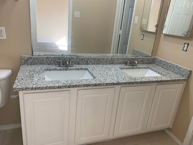 bathroom with tile patterned floors, vanity, and toilet