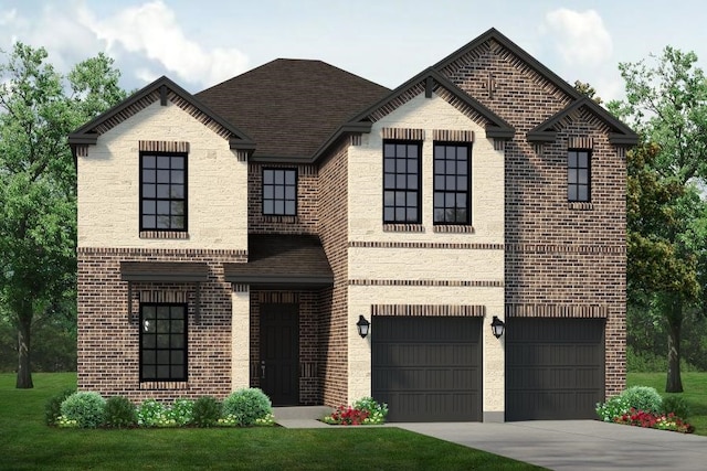 view of front facade featuring a front yard and a garage